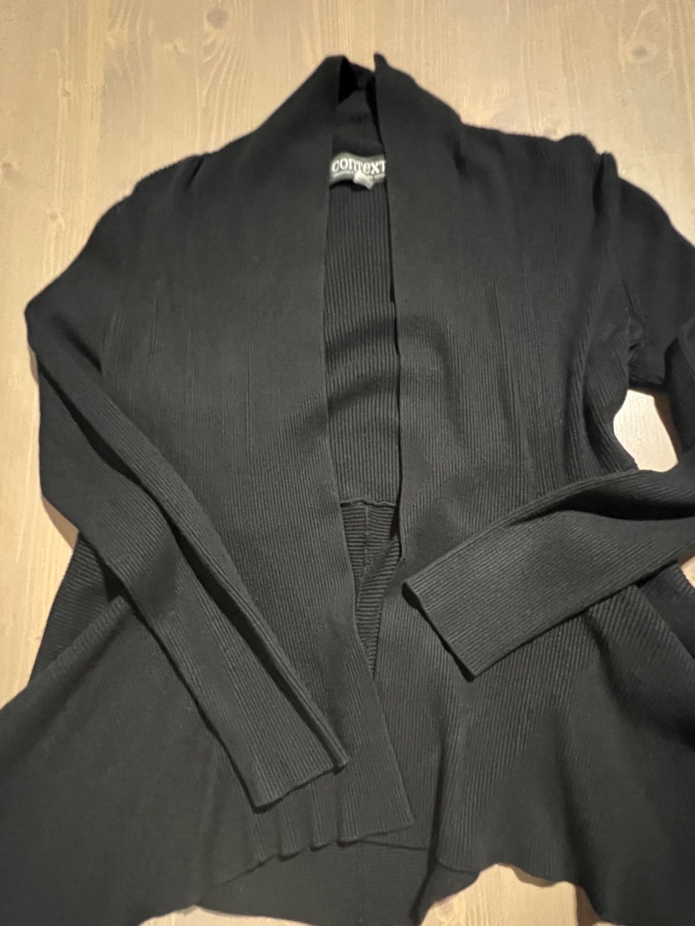 Context Black Ribbed Open-Front Cardigan